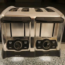 Tostadora Hamilton Beach Proctor Silex cromada de 4 rebanadas. Configuración de bandeja/ranura para migas