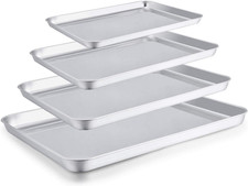 Teamfar Baking Sheet Set of 4, Stainless Steel Baking Pan Tray Cookie Sheet, Non