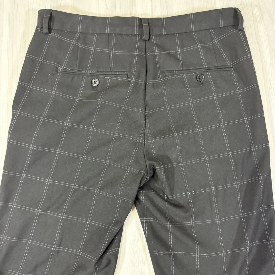 H&M Pants Mens 31 Black Windowpane Slim Fit Stretch Trousers Plaid Flat Front - Image 4 of 4