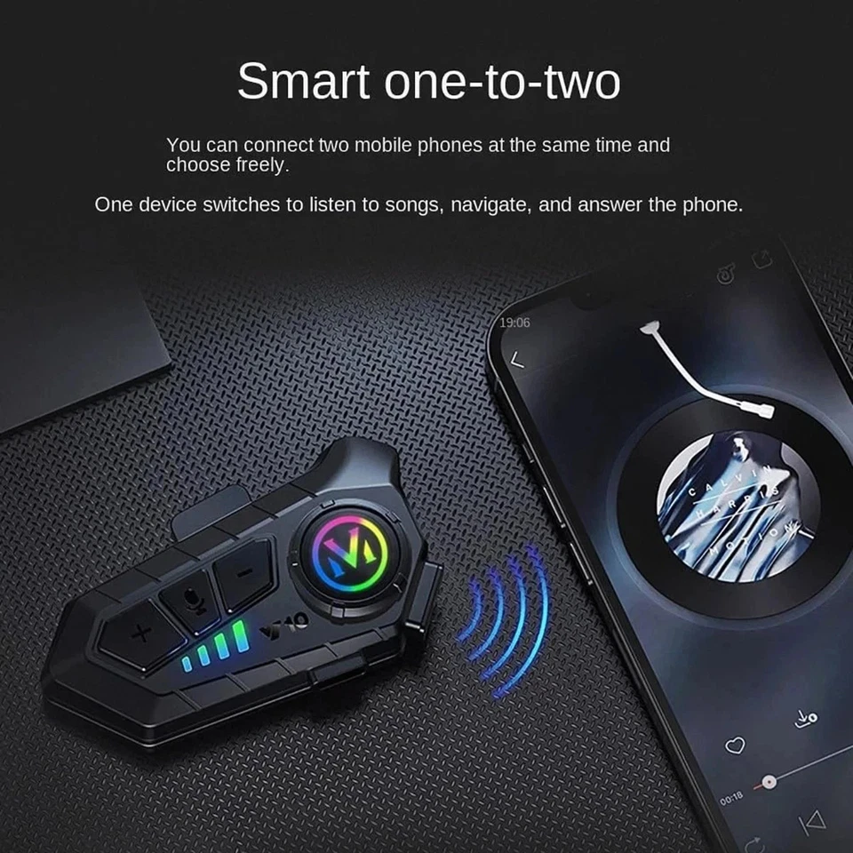 INTERFONO MOTO IMPERMEABILE V10 CASCO AURICOLARE BLUETOOTH 5.3 MICROFONO LED RGB - Immagine 2 di 4