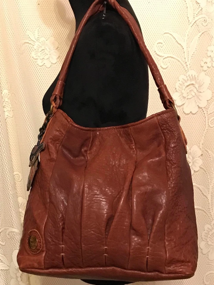 Bolso de Mano/Hombro Will Leather Goods Cuero Marrón Plisado con Almohada y Bolsa para el Polvo Foto 4 de 4