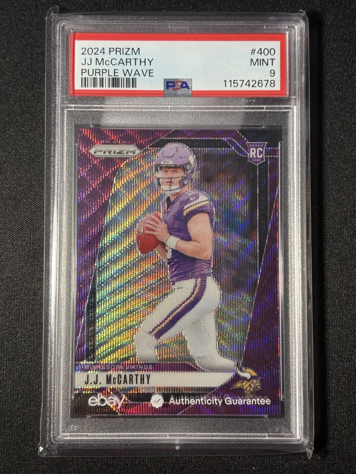 2024 Panini Prizm - Rookies J.J. McCarthy #400 Purple Wave Prizm /99 (RC) PSA 9