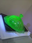 Vintage Federal Uranium Glass Madrid Pattern Covered Butter Cheese Dish Dome Lid
