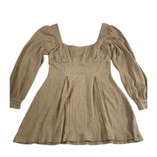 Free People Beach Wrinkle Square Neck Mini Dress Size M BabyDoll Long Sleeve