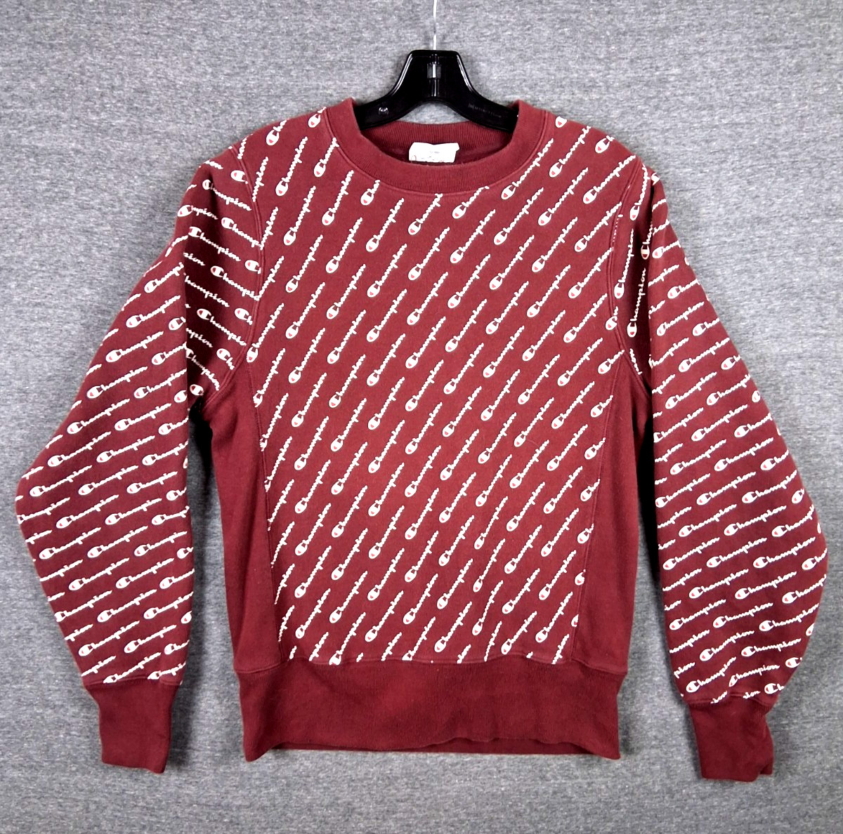 VTG Champion Sweatshirt Adult S Red Reverse Weave All Over Print Logo Spellout