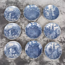 Liberty Blue Staffordshire 4" Coasters Historic Colonial Scenes Set of 9