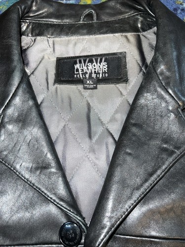 VTG Men’s Wilson Pelle Studio 90s Y2K Long Soft Black Leather Jacket XL Lined - Picture 17 of 20