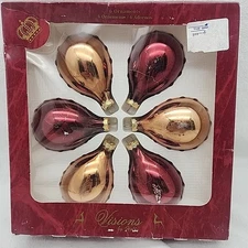 Ornament Teardrop Burgandy And Gold Shiny Colored Visions By Holly USA Made VTG 