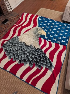 Over Sized USA Bald Eagle Bed Cover Throw Blanket King Size 79''*86''