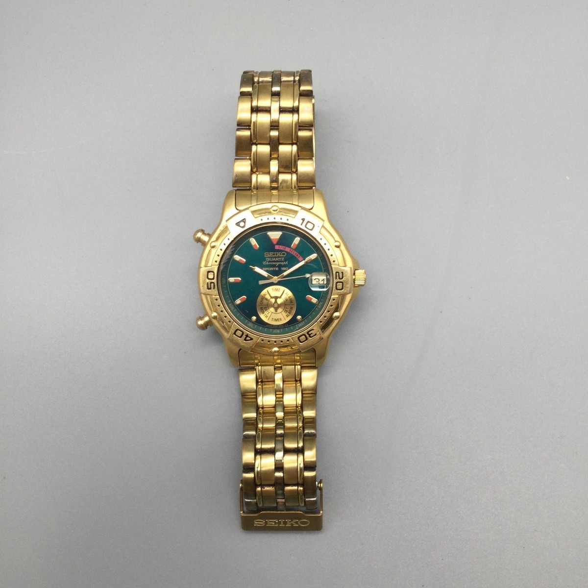 Vintage Seiko Mens Watch 39mm Green Dial 6M25-6069 Alarm 100M New