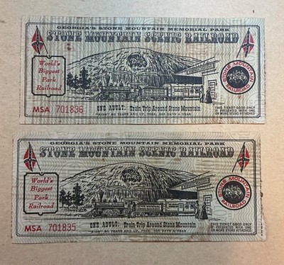 2 Vintage Stone Mountain Railroad Tickets Georgia Memorial Park