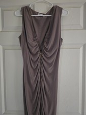 CALVIN KLEIN Size 4 Taupe Ruched Zip Front Dress Midi Glam Sexy