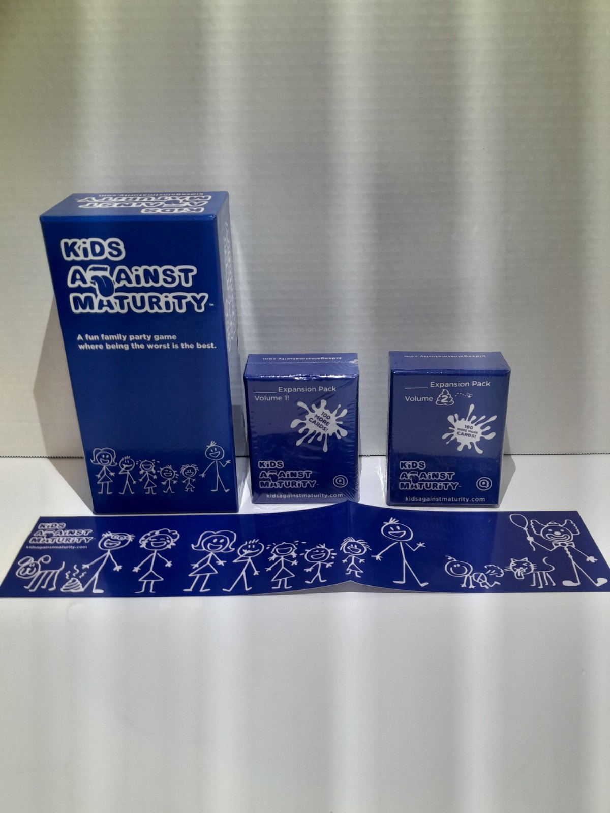 Kids Against Maturity Core Game & Expansion Packs 1-2 Card Game for Kids NIB 