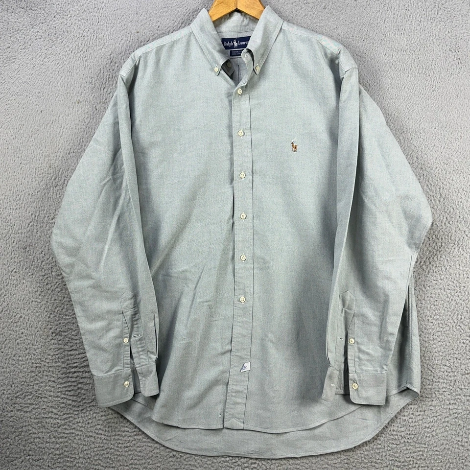 Ralph Lauren 雅茅斯衬衫连衣裙男式 17-36 灰色棉纽扣肉小马 — 第 2/4 张图片