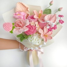 Crochet Flower Bouquet Friendship Gift Handmade Yarn Artificial Flowers