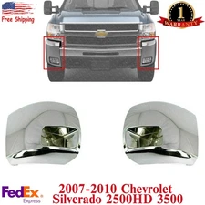 Set of 2 Front Bumper Chrome End Caps For 2007-2010 Chevy Silverado 2500HD 3500