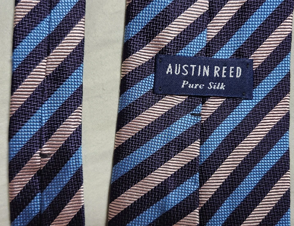 Austin Reed 粉色和蓝色条纹设计领带丝绸领带英国制造 — 第 2/4 张图片