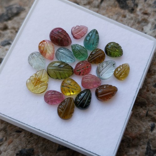 Natural Top Quality  Multi Color Tourmaline Carving Shape Leaf  20 Piece lot - Afbeelding 8 van 24