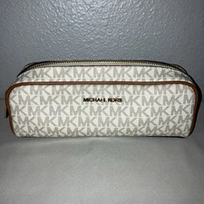 Bag Michael Kors Medium Pencil Case Makeup Cosmetic Case Vanilla Used See Pics