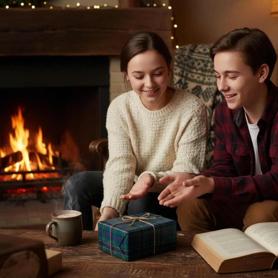Papel de envolver tartán a cuadros, envoltura de regalo verde oscuro, azul púrpura vacaciones Navidad Foto 3 de 4