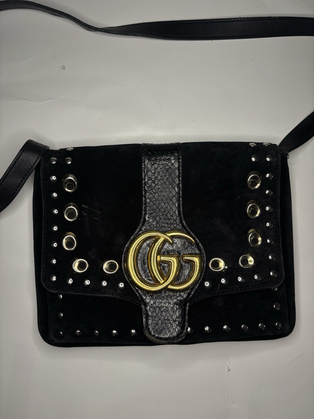 Gucci Suede & Python Arli Studded Shoulder Bag. A… - image 1