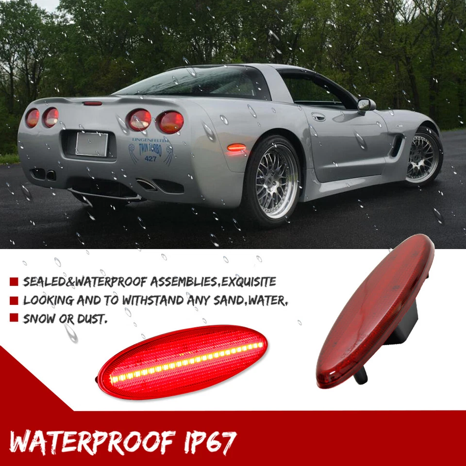 Luces de señalización laterales LED de lente roja para guardabarros trasero para Chevrolet Corvette C5 1997-2004 Foto 4 de 4