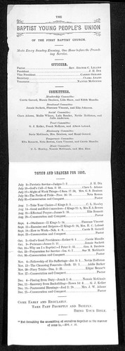 Scarce 1892 First Baptist Church 'Young People's Union" Topic List Mendota, Ill - Picture 3 of 4