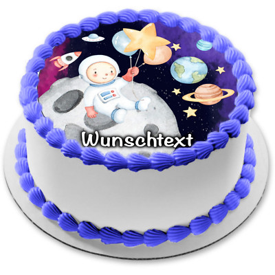 Weltall eßbar Tortenaufleger  Party Deko personalisiert Geschenk Astronaut Raket