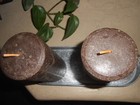 2 Partylite pillar single wick Candles in metal holder 3"X7" Teakwood & Cardamon