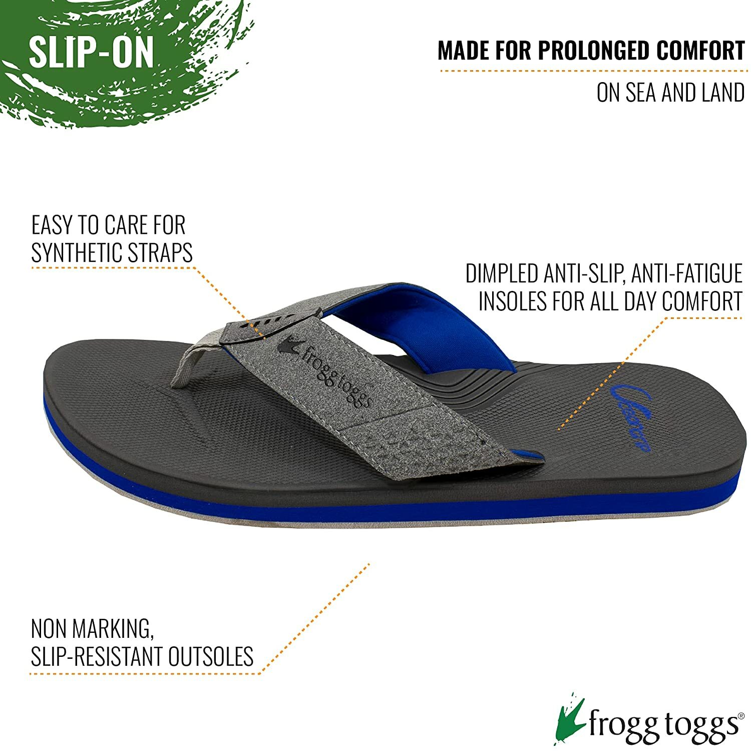 Frogg Toggs Men's Oceangrip Kayak Sandals Flip Flops; Gray w/ Blue