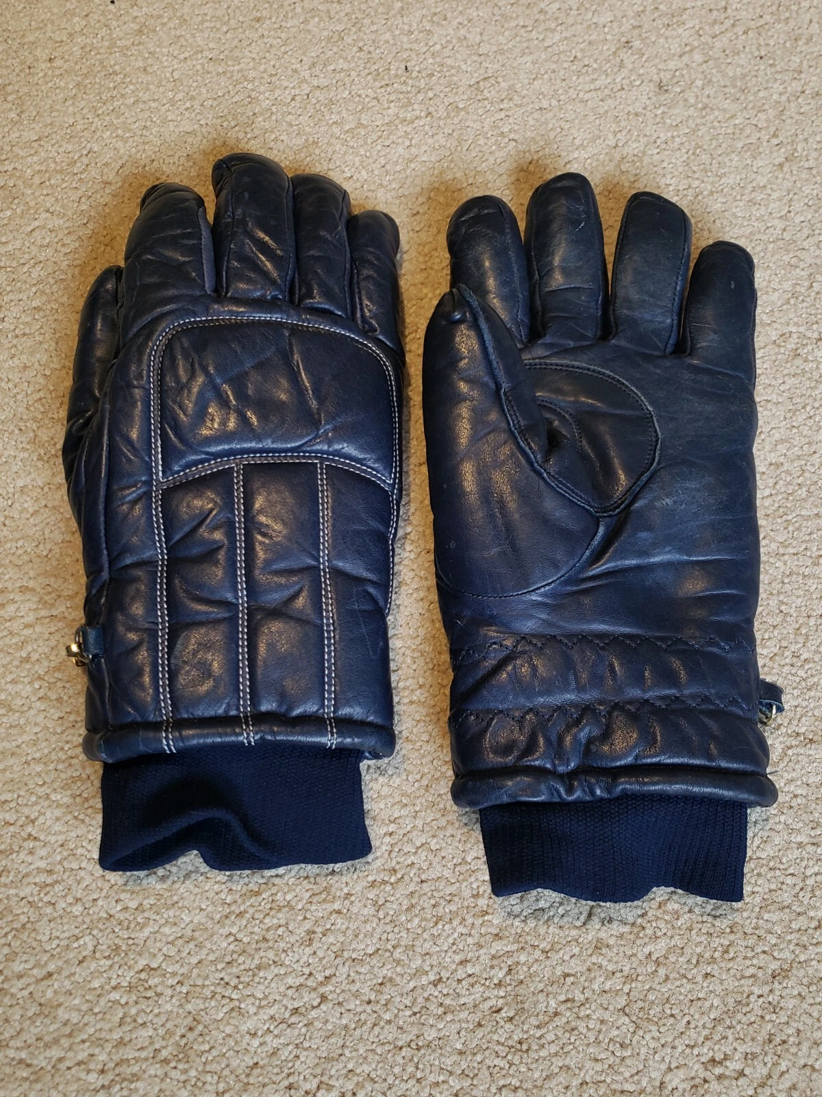Vintage Conroy Blue Imported Leather Ski Gloves Men's Size Large Ships Free!