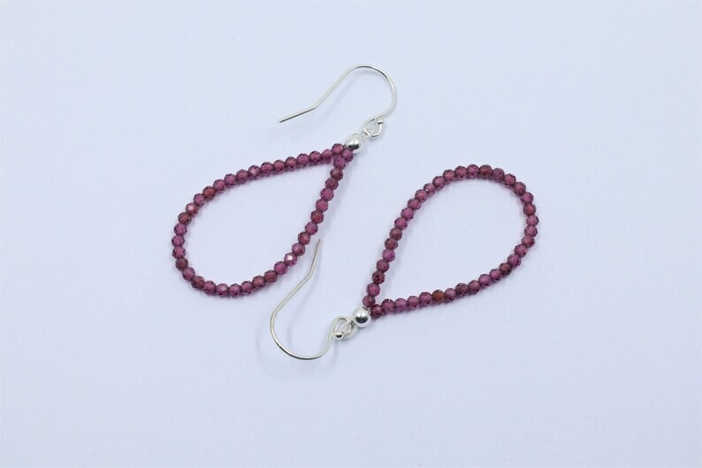 Natural Red Garnet Faceted Round 2MM Gemstone Beaded Dangle