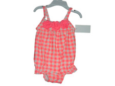 OshKosh Swimsuit BGosh Baby Girl Bright Pink Gingham Flower Size 3-6 Months NWT