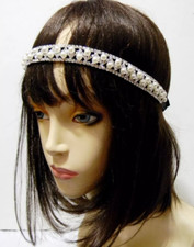 Crystal Faux Pearl Black Ribbon Hair Band Head Chain Accessory Body Jewelry