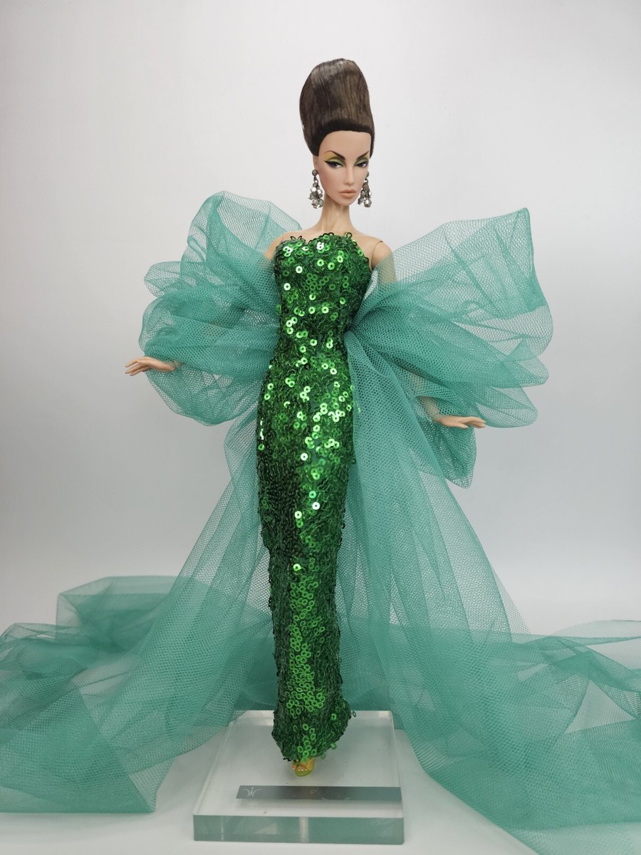 Green Sequins Evening Dress Outfit Gown For Barbie Silkstone Fashion  Royalty FR