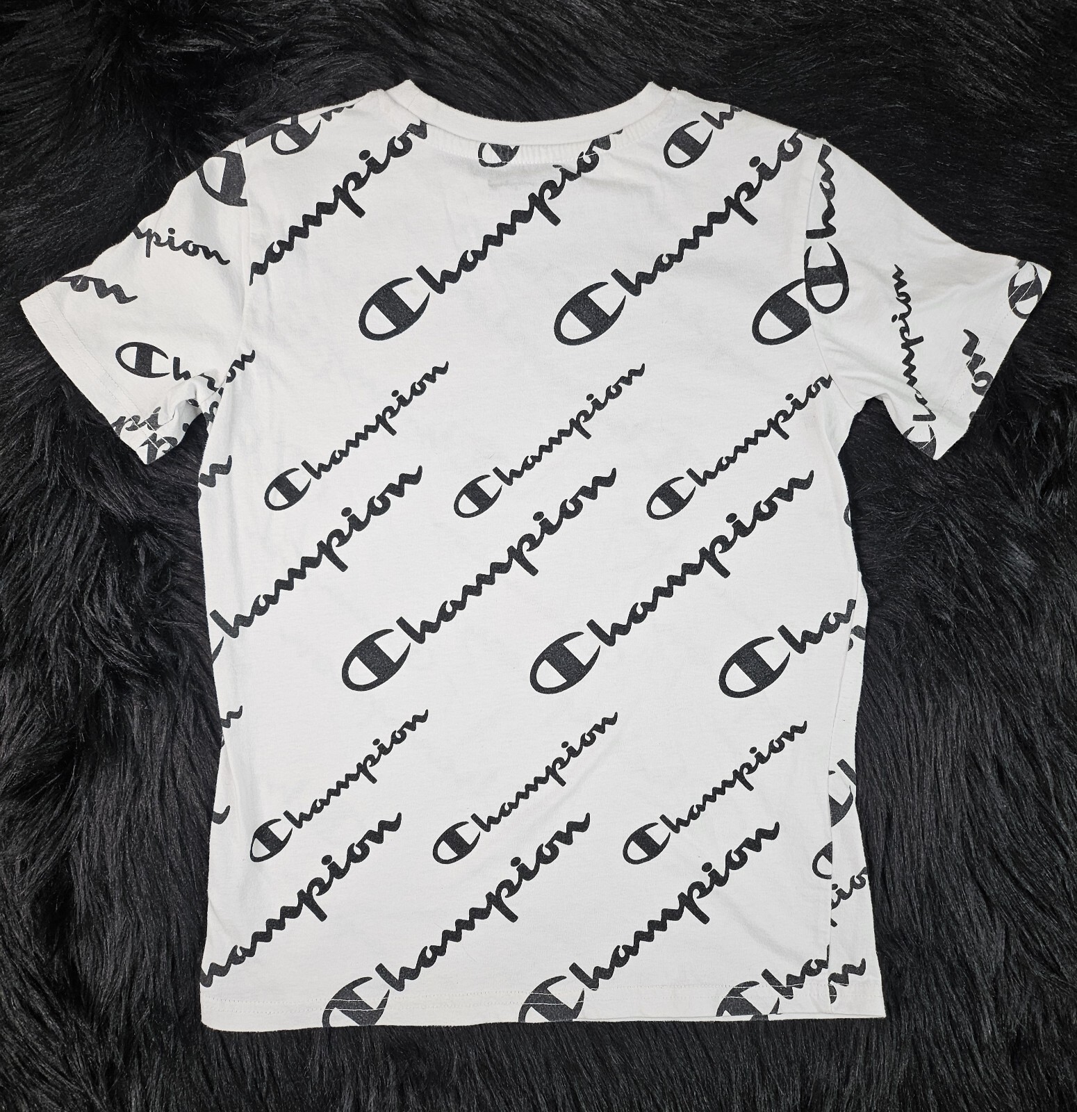 CHAMPION- T-Shirt-Youth Boy’s (M)-Logo Print All Over-Authentic Athletic Wear