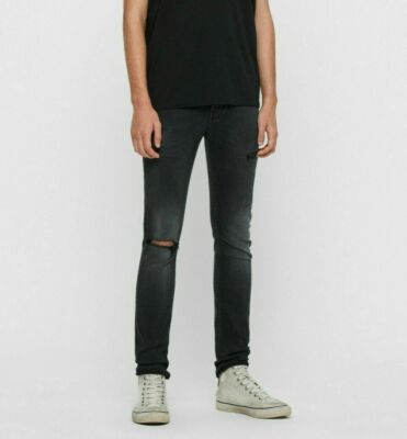 ALLSAINTS CIGARETTE DAMAGED SKINNY JEANS, WASHED