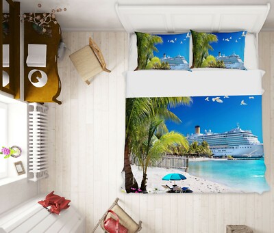 3D Beach Ocean NAO119 Bed Pillowcases Quilt Duvet Cover Set Queen King Fay