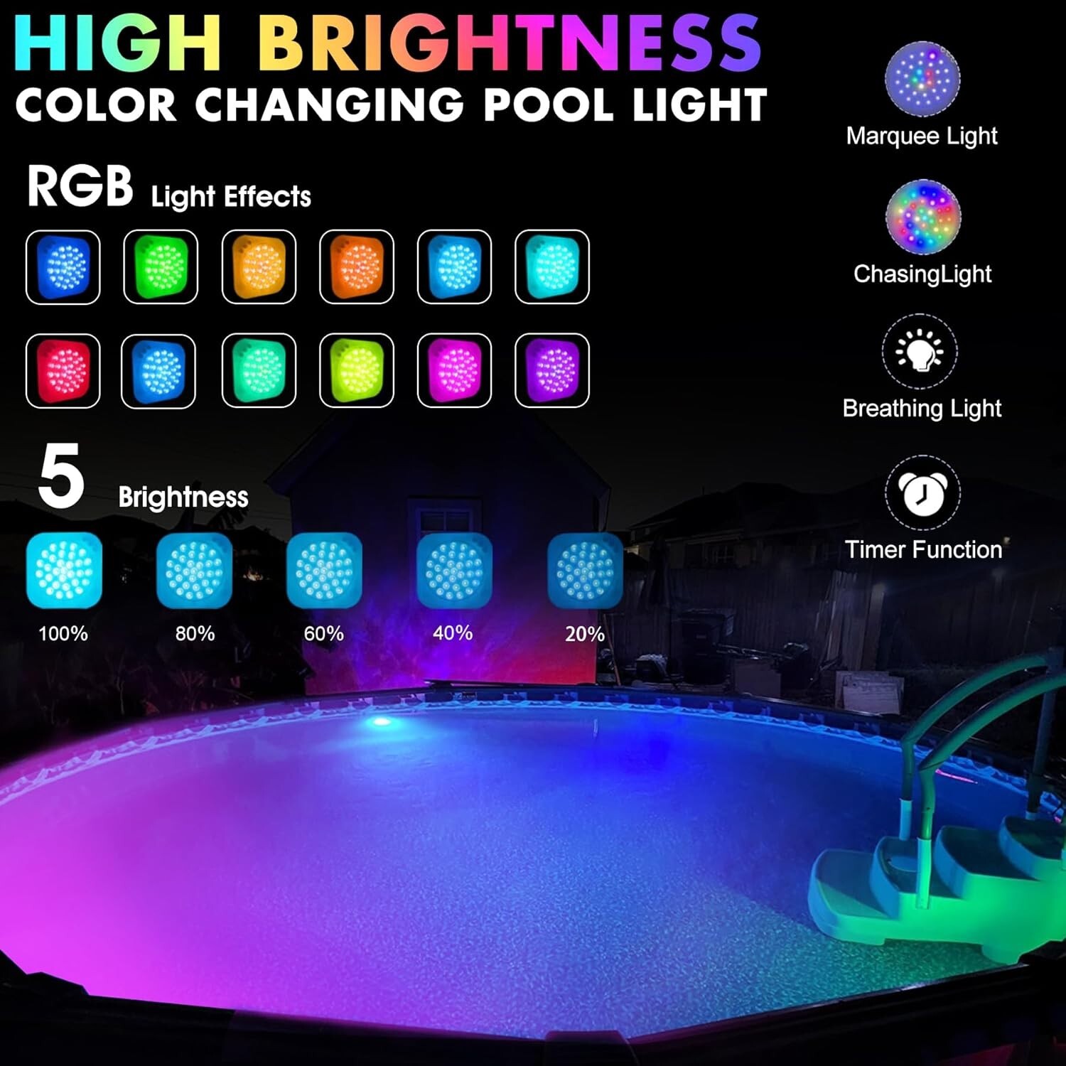 Éclairage Piscine Sans Fil LED Rechargeable et Télécommandé IP68