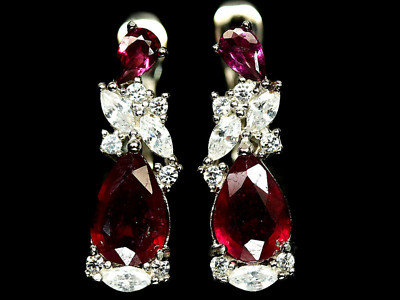 Ohrringe Natura roter Rubin Rhodolith Granat & CZ Sterlingsilber NEU