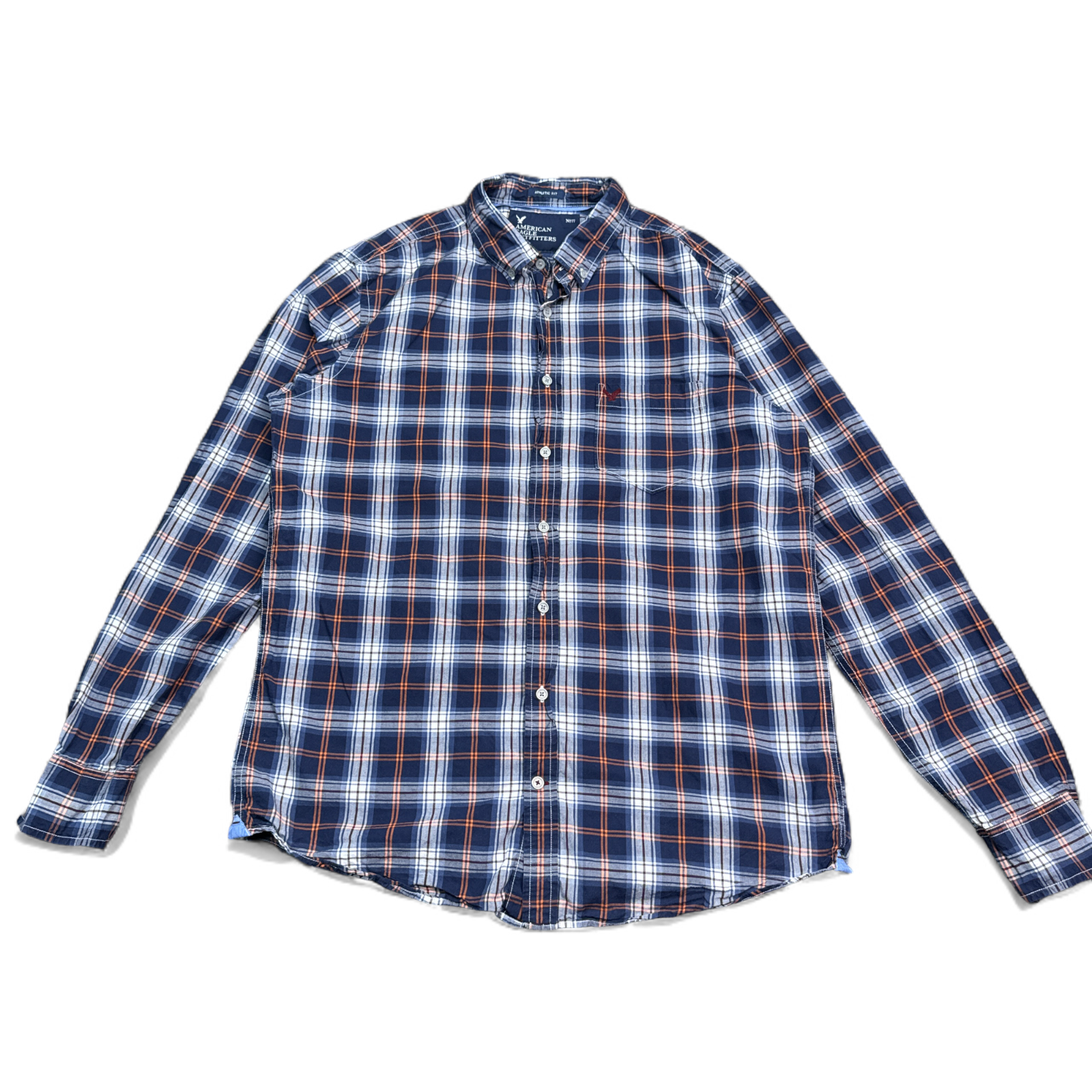 American Eagle Button Down Shirt Mens Size Large Tall Athletic Fit Blue Plaid