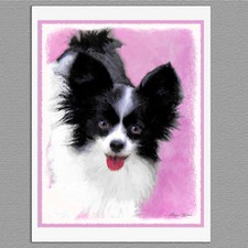 6 Papillon White and Black Dog Blank Art Note...