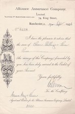 Alliance Assurance Company Limited M/Chester 1936 Account Creditd Letter 37216