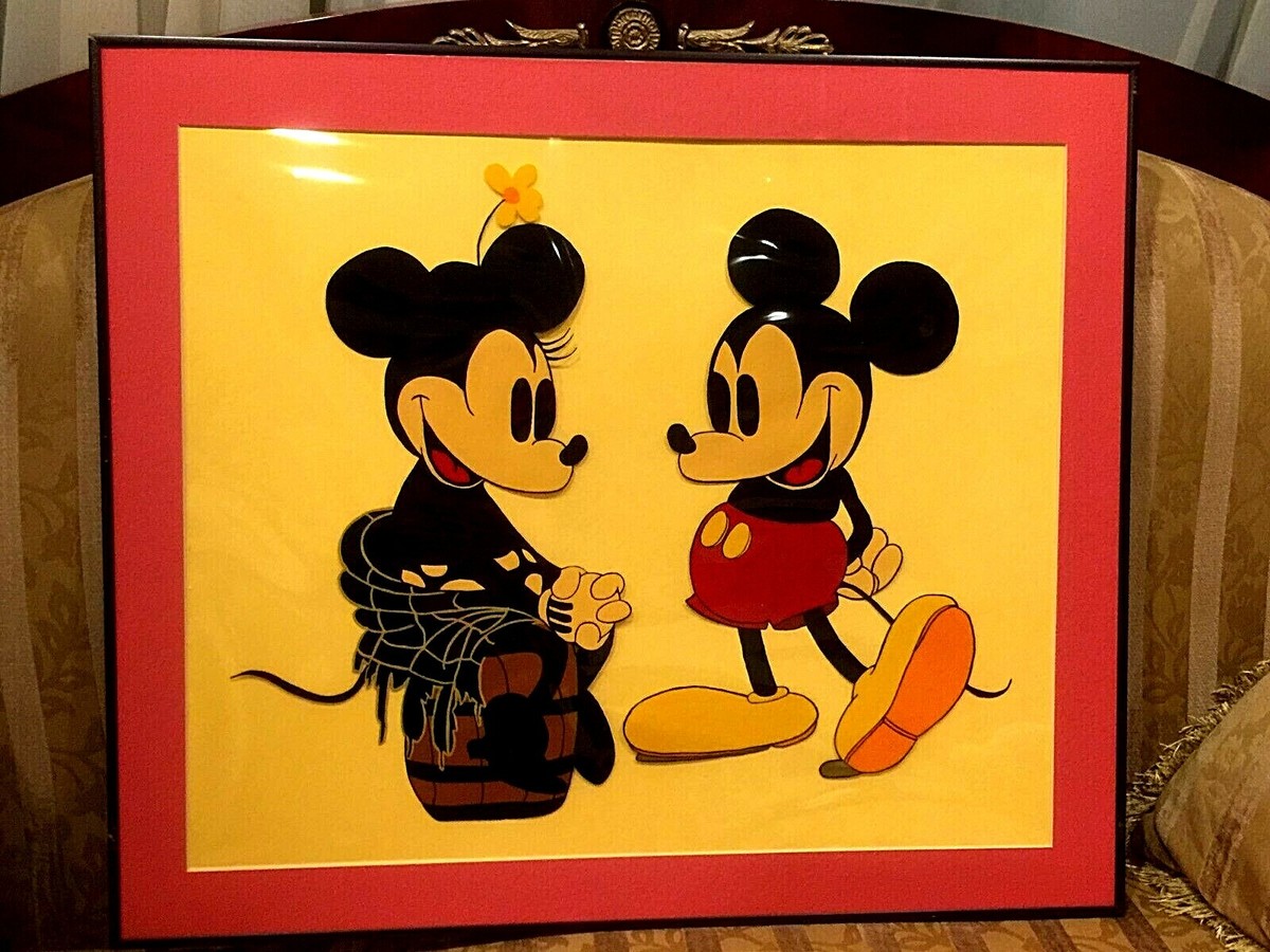 ディズニー レトロ アンティーク 絵画② VINTAGE h/PAINTED REVERS ON SMOKY PLASTICE PAINTING DISNEY MICKEY