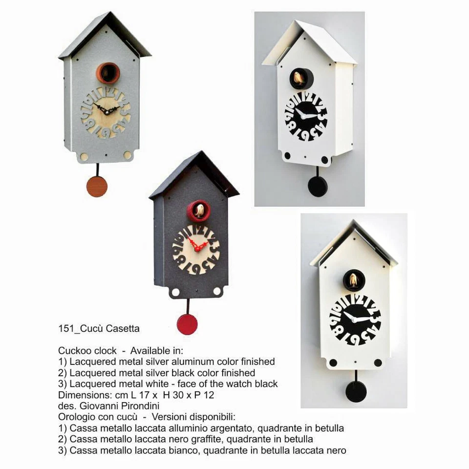 orologio a cucù art.151 "Casetta" Nero 3 colori disponibili Pirondini Marquis - Immagine 3 di 3