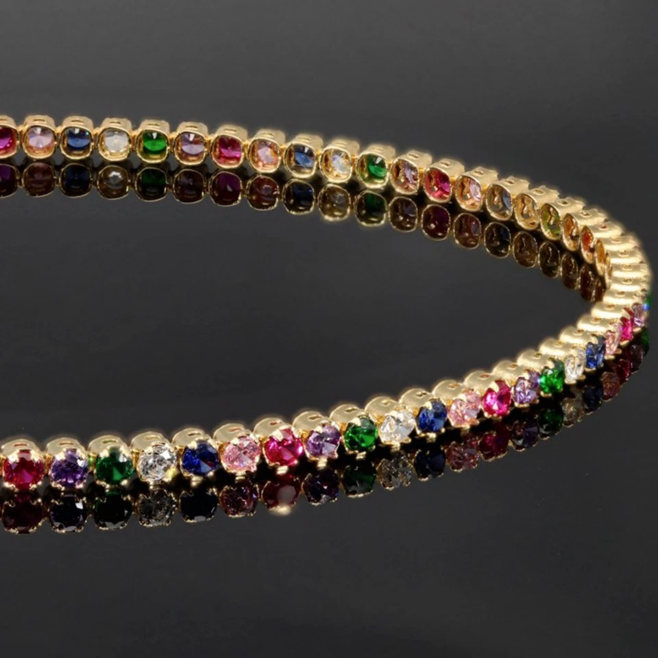 Rainbow Tennisarmband Bunte Zirkonia 18cm 585 14K ECHT GOLD NEU Goldarmband