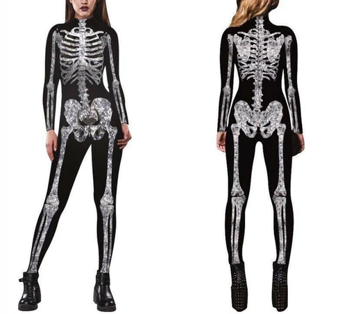 Halloween Damen Skelett Knochenrahmen Overall Body Fancy Dead Cosplay Kostüm - Bild 6 von 13