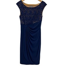 Roz & Ali Sheath Blue Lace Faux Wrap Sleeveless Stretch Casual Dress Size 8