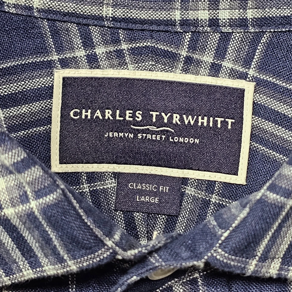 Camisa Charles Tyrwhitt Para Hombre Grande Azul A Cuadros Calce Clásico Lino Abotonada Foto 3 de 4