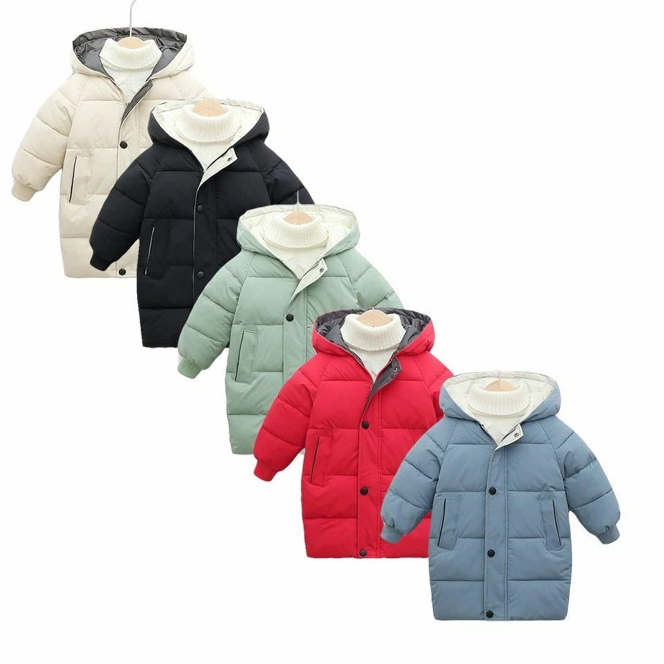 Thicken Warm Kids Down Coat Winter Baby Hooded Parkas Long Jacket